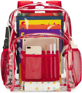 Classic Designs Red Durable Heavy Duty Clear Backpack