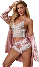 Load image into Gallery viewer, Leopard Floral Lace Lingerie Top w/Robe Sleepwear Set