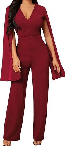 Splendid Burgundy Split Long Sleeve High Waist Jumpsuit