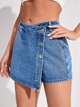 Load image into Gallery viewer, Asymmetrical Hem Denim High Waist Mini Skirt