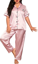 Load image into Gallery viewer, Plus Size Light Pink Satin Striped 2 Piece Sleepwear