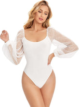Load image into Gallery viewer, White Mesh White Polka Dots Sheer Sleeve Bodysuit