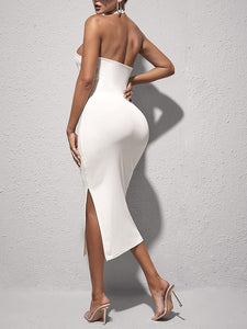 Sleeveless Halter Split Hem Cocktail White Maxi Dress