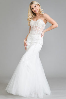 Sweetheart Corset White Lace Tulle Mermaid Gown