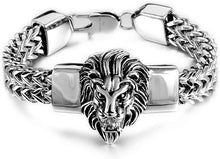 Load image into Gallery viewer, Fine Chain Silver Double Franco Lion Head Stainless Steel Bracelet
