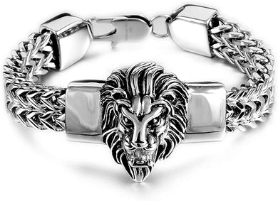 Fine Chain Silver Double Franco Lion Head Stainless Steel Bracelet