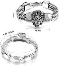 Load image into Gallery viewer, Fine Chain Silver Double Franco Lion Head Stainless Steel Bracelet
