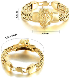 Fine Chain Gold Double Franco Lion Head Stainless Steel Bracelet