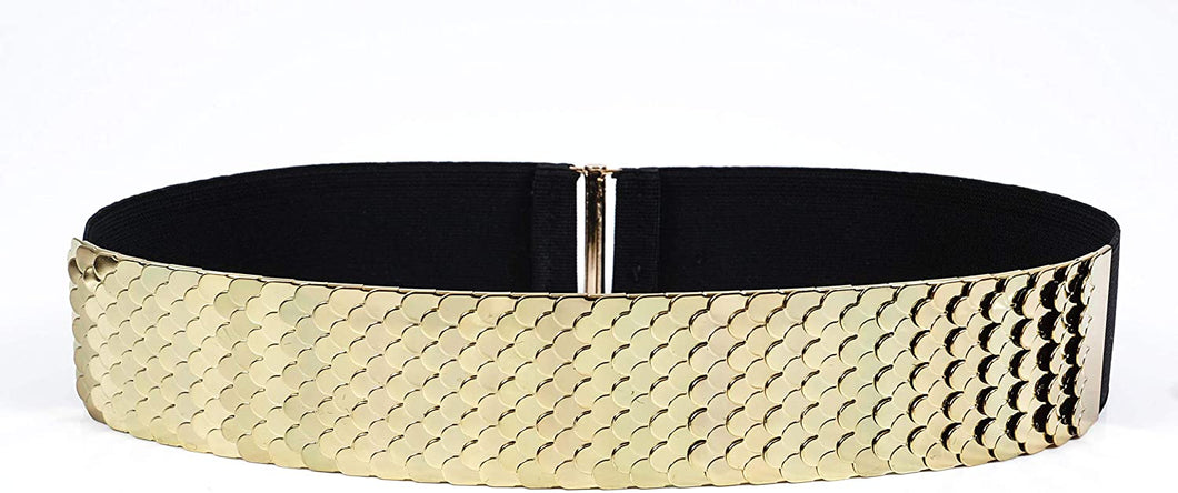 Metallic Bling Gold Plate Leather Belt
