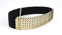 Load image into Gallery viewer, Metallic Bling Gold Plate Leather Belt