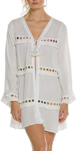 Eyelet Circle White Cover Up Shirt