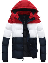 Load image into Gallery viewer, Men&#39;s Hooded Warm Puffer Red/White Winter Coat