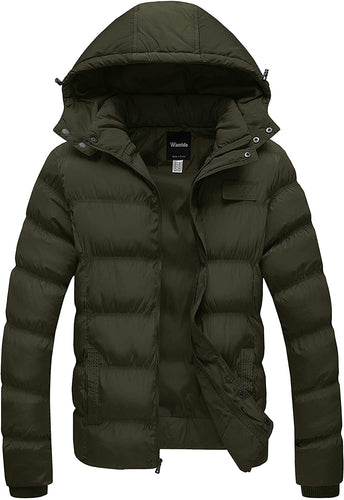 Men's Hooded Warm Puffer Army Green Winter Coat Jacket