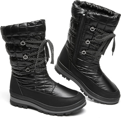 Black Warm Fur Lined Side Zipper Combat Snow Boots