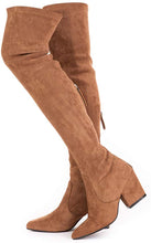 Load image into Gallery viewer, Winter Red Suede Over Knee Chunky Heel Boots