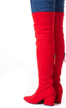 Load image into Gallery viewer, Winter Red Suede Over Knee Chunky Heel Boots