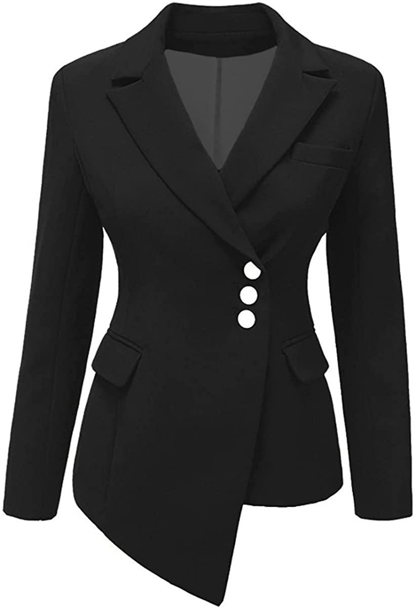 Casual Lapel Black Long Sleeve Asymmetrical Blazer Jacket