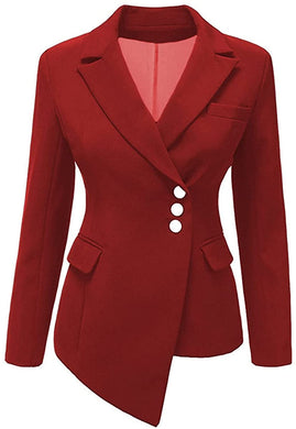 Women's Red Long Sleeve Asymmetrical Blazer Jacket