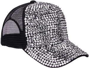 Rhinestone Selena Silver Black Adjustable Mesh Cap