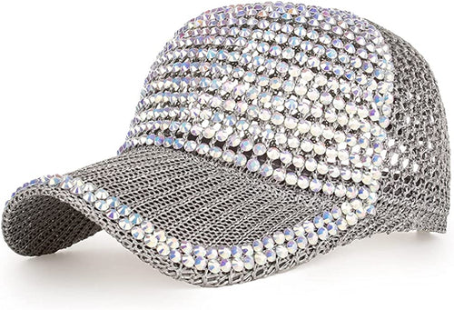 Rhinestone Selena Grey Adjustable Mesh Cap