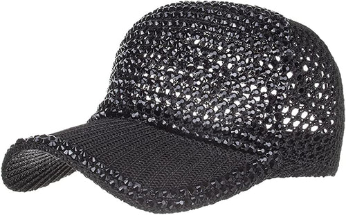 Rhinestone Selena Black Adjustable Mesh Cap