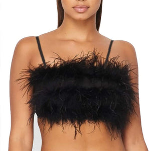 Shirt Alert White Faux Fur Feather Tube Spaghetti Straps