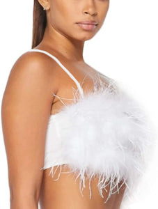 Shirt Alert Purple Faux Fur Feather Tube Spaghetti Straps