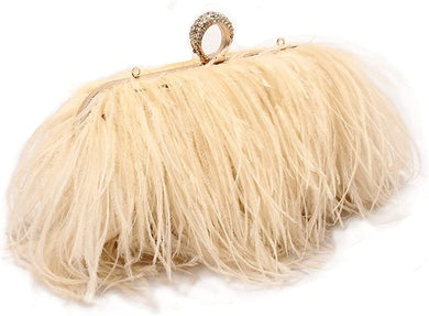 Natural Champange Ostrich Feather Vintage Banquet Bag