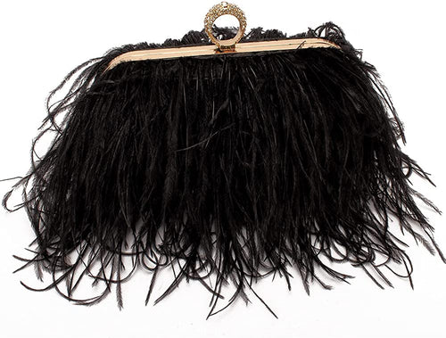 Natural Black Ostrich Feather Vintage Banquet Bag