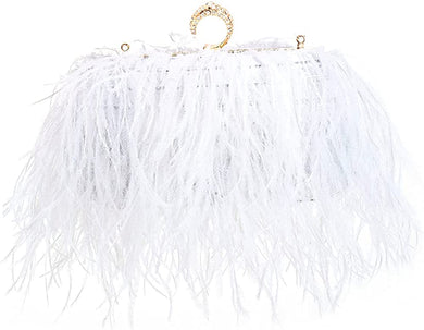 Natural White Ostrich Feather Vintage Banquet Bag