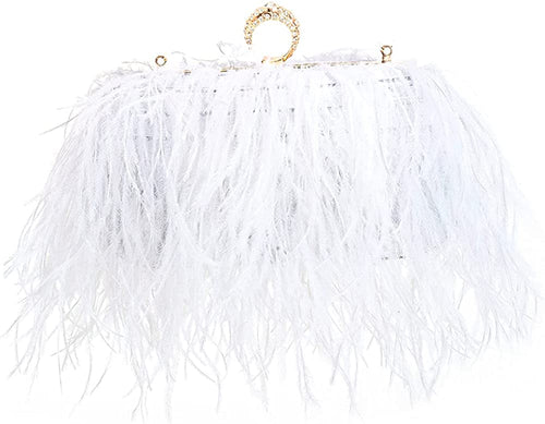 Natural White Ostrich Feather Vintage Banquet Bag