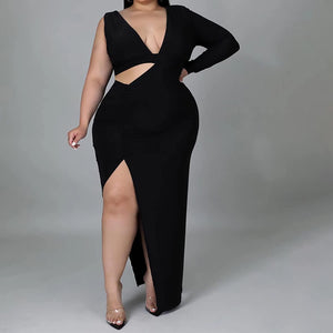 Stylish Black Plus Size High Split Cutout Long Dress