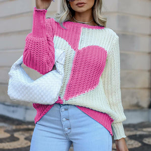 Hearts & Knits Ivory & Hot Pink Long Sleeve Loose Fit Sweater