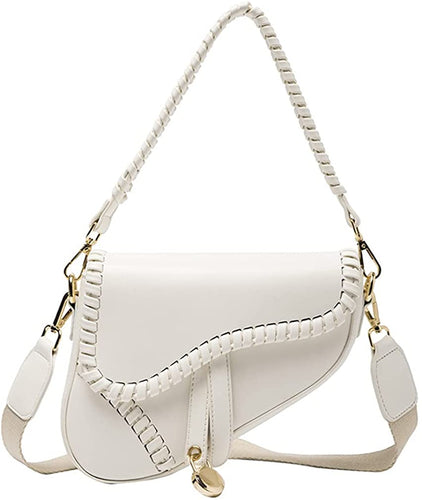 White Crossbody Saddle Shoulder  Handbag