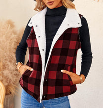 Load image into Gallery viewer, Red Sherpa Fleece Plaid Winter Jacket