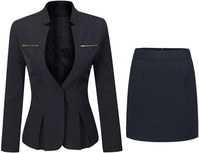 Women's Office Style Black 2pc Business Blazer & Skirt Suit Set