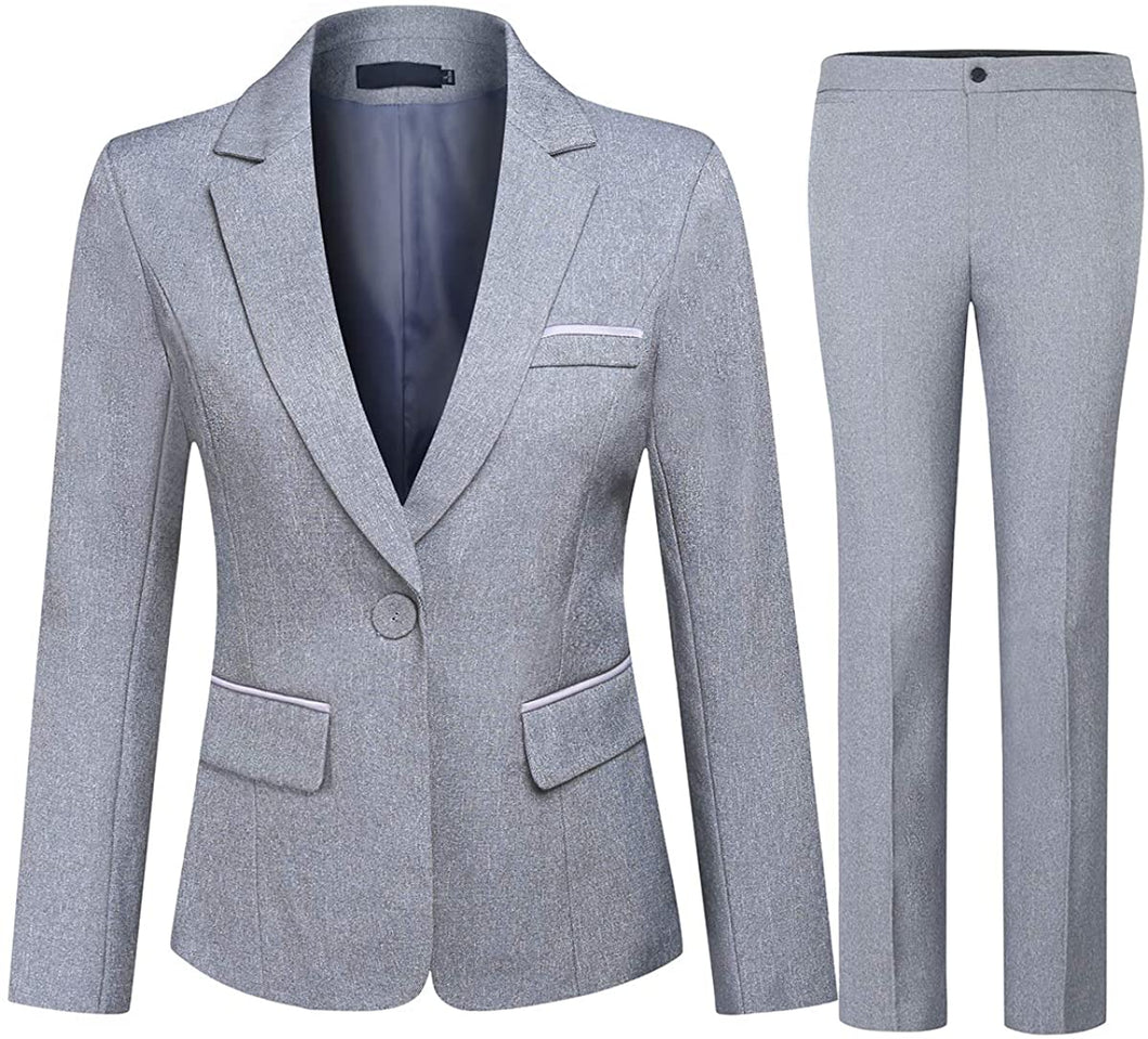 Women's Gray 2pc Blazer & Pants Business Suit Set