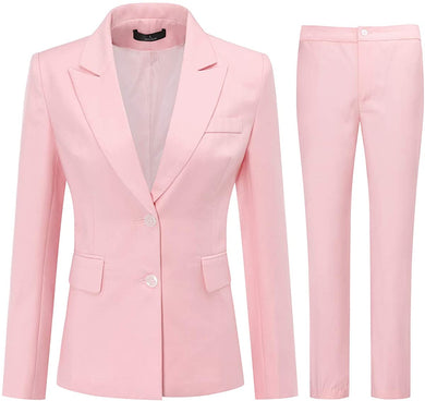 Sophisticated Light Pink Office Work Suit Set One Button Blazer and Pants