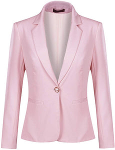 Sophisticated Light Pink Office Work Suit Set One Button Blazer and Pants