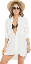 Load image into Gallery viewer, Evangeline White Silky Button Down Swimsuit Cover Up