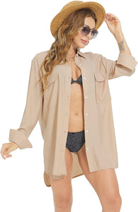 Dolores Apricot Silky Button Down Swimsuit Cover Up