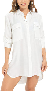 Evangeline White Silky Button Down Swimsuit Cover Up