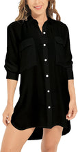 Load image into Gallery viewer, Gloria Black Silky Button Down Swimsuit Cover Up