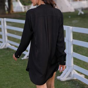 Gloria Black Silky Button Down Swimsuit Cover Up