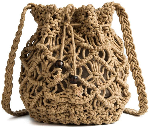 Straw Weave Drawstring Crossbody  Handbag