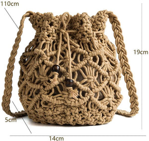 Straw Weave Drawstring Crossbody  Handbag