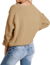 Load image into Gallery viewer, Crew Neck Khaki Chunky Knit Pullover Long Sleeve Sweater
