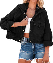 Load image into Gallery viewer, Oversized Black Denim Long Sleeve Hoodie Jacket with Pockets