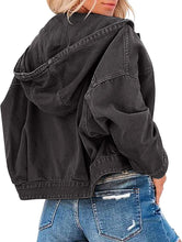 Load image into Gallery viewer, Oversized Grey Denim Long Sleeve Hoodie Jacket with Pockets
