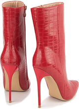 Load image into Gallery viewer, Fashion Patent Leather PU Stiletto Side Zipper Pointed Toe Red Ankle Boots